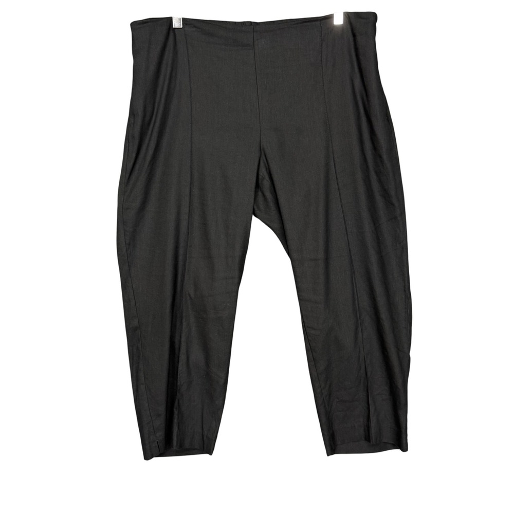 J Jill Pants‎ Womens Large Black Linen Stretch Cropped Comfort Pull On Pockets